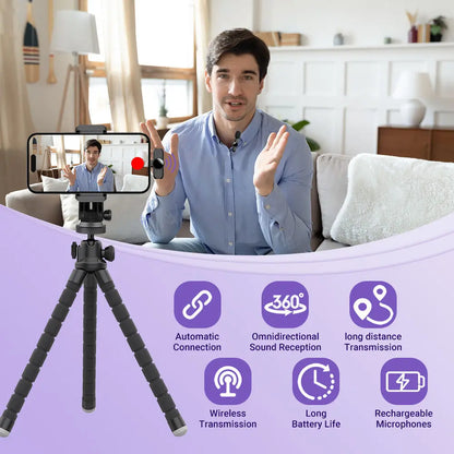 Langaton Lavalier-mikrofoni - Mini Älykäs Kohinanvaimennus iPhone & Android