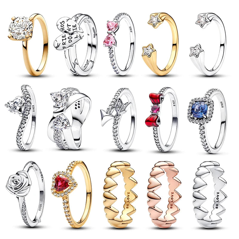 925 Hopeinen tähdenlento sormus, säädettävä, saatavana eri variaatioita