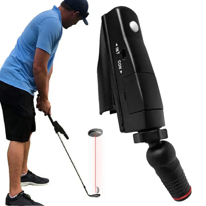 Adjustable golf putter laser aiming aid for putting line correction