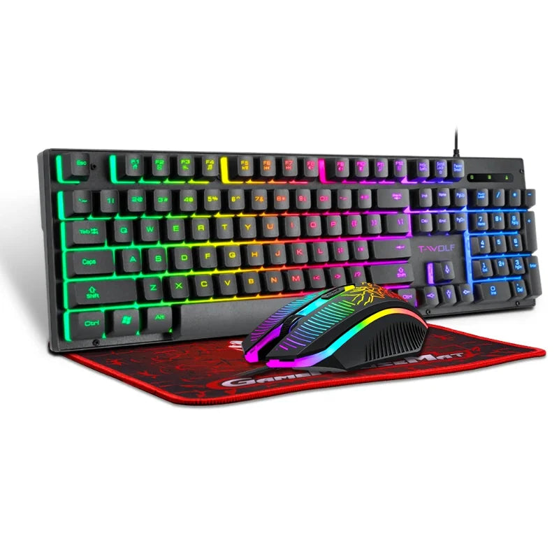 Wired RGB keyboard and mouse set for gaming and work