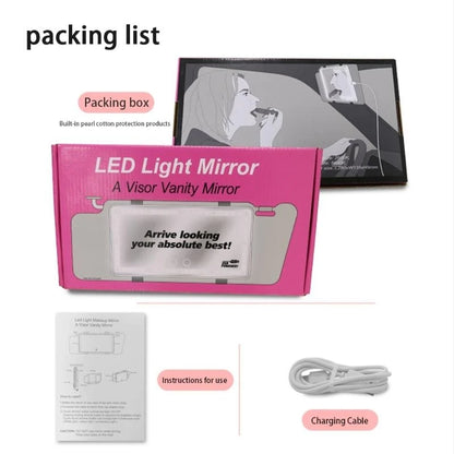 Car LED makeup mirror, adjustable brightness, touch function, sun protection