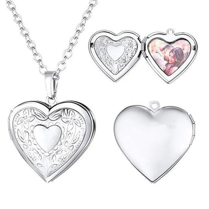 Heart locket necklace for women and men, gold or silver