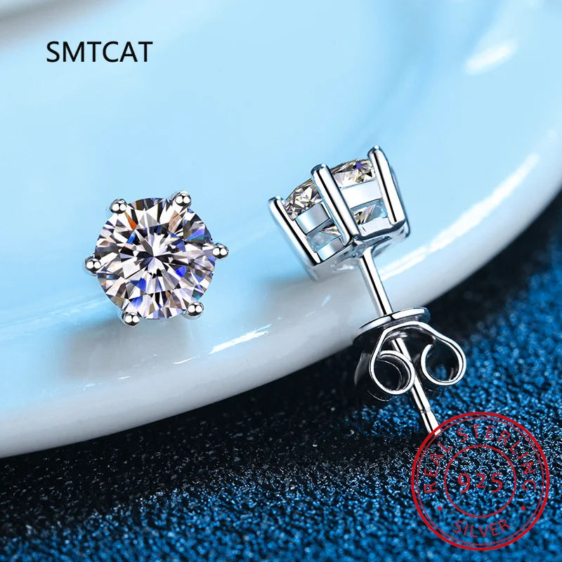 Gorgeous Moissanite Stud Earrings, 925 Silver Gold Plating, Wedding Jewelry