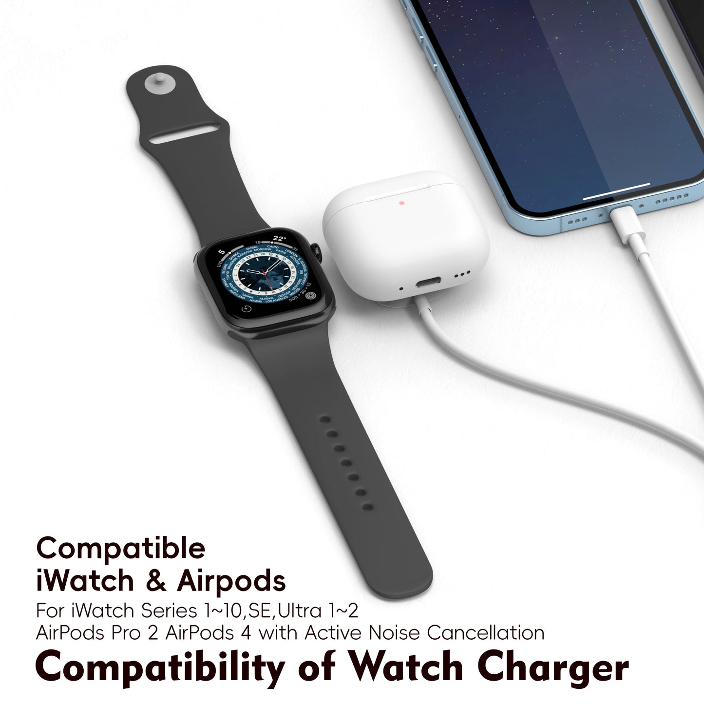 3-in-1 Magneettinen Lataustelakka – USB-C & USB-A – iPhone, Apple Watch & AirPods