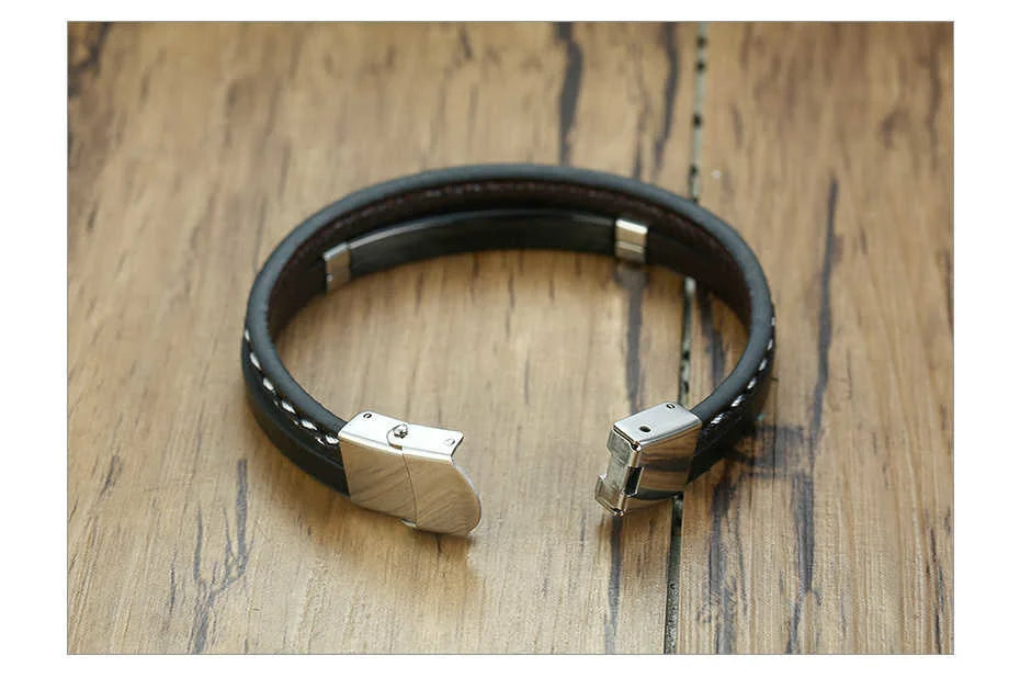 VNOX Genuine Leather Double Bracelet for Men
