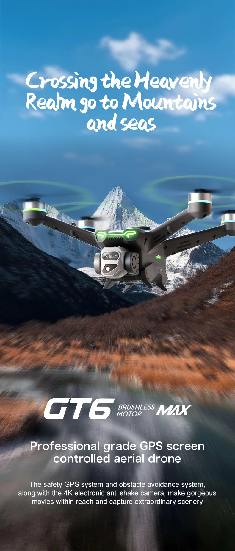 GT6 Max Drone 2025 – 8K Kamera, 5G GPS, 2KM Kantama, Harjaton Moottori – Ammattilaisdroni