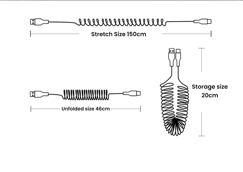 66W USB-C Kaapeli Sisäänvedettävä - 5A Pikalataus Type-C Jousimekanismilla