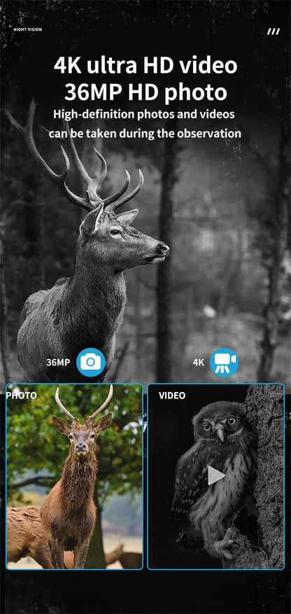 Ponbos NV2180 4K UHD Taktinen Yönäkökiikarit - 36MP Kamera, 8x Zoom, Infrapuna Metsästykseen ja Retkeilyyn