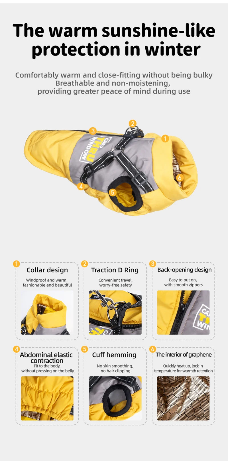 Warm dog winter coat for large dogs