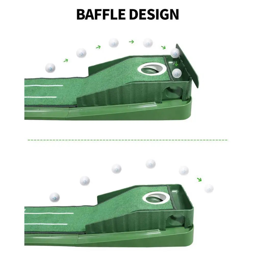 Golf putting practice mat, with guide lines and automatic ball return