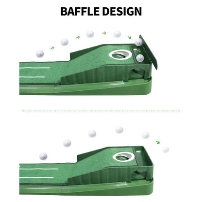 Golf putting practice mat, with guide lines and automatic ball return