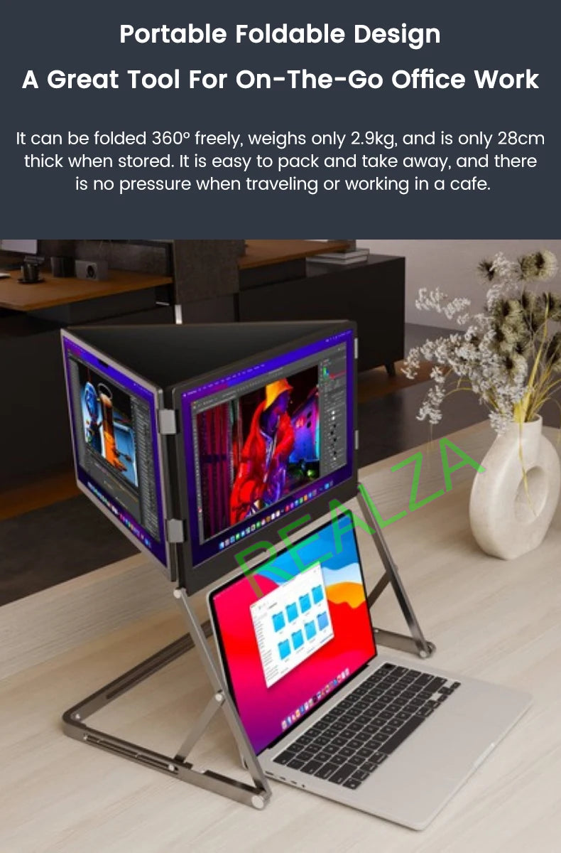 Triple-screen portable monitor, 15.6" Full HD IPS displays