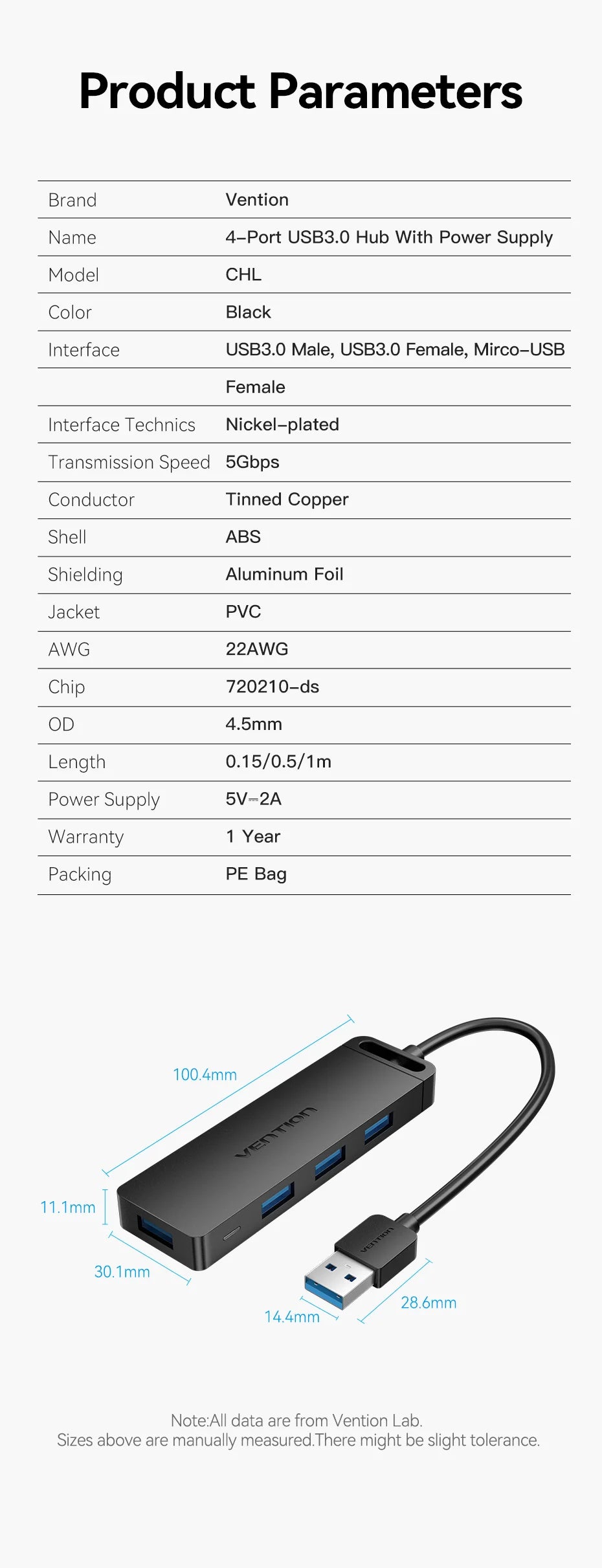 Vention USB 3.0 Hub 4 Porttia - Ohut Nopea Jakaja MacBook, PC & Laptop