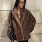 Brown mink faux fur coat for women, retro brown color