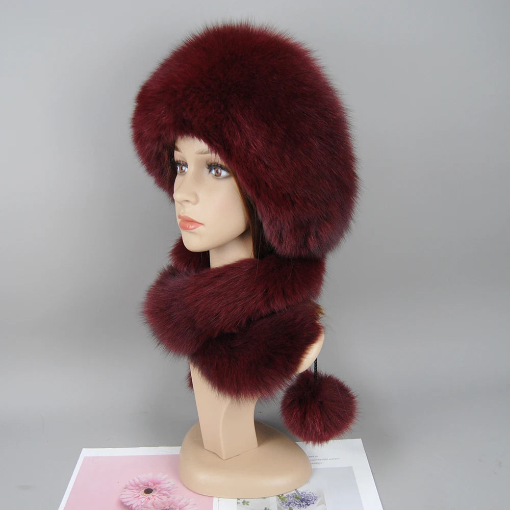 Women's genuine fox fur hat, different shades