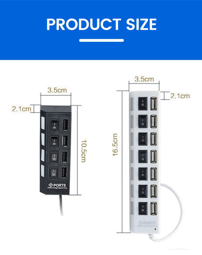 Elough USB 2.0 Hub 4/7 Porttia - Nopea Moniliitäntäinen Jakaja Kytkimellä