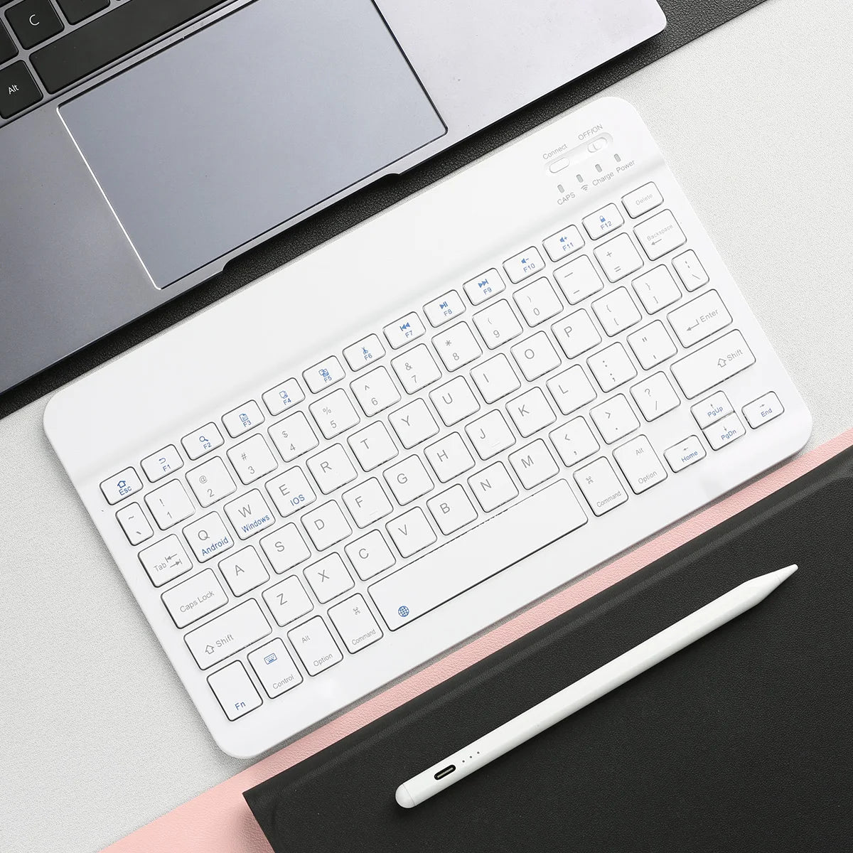 Langaton Bluetooth-Näppäimistö Ladattavalla Akulla - Pelaaminen & Työ iOS/Android/Windows - Sininen