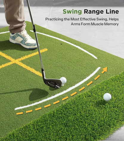 Golf practice mat 5x4ft, double-sided turf with swing guide lines