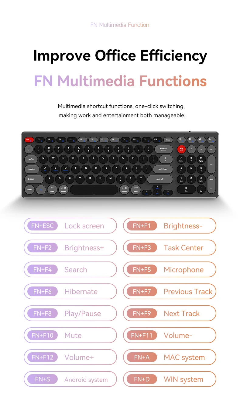 Hiljainen alumiininäppäimistö, kolme yhteystilaa, ergonominen, ohut
