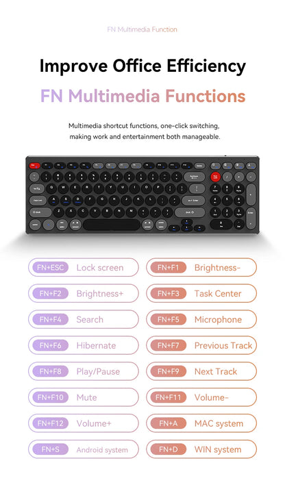Hiljainen alumiininäppäimistö, kolme yhteystilaa, ergonominen, ohut
