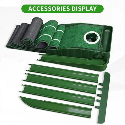 Golf putting practice mat, with guide lines and automatic ball return