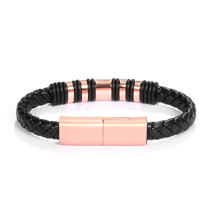 Fashionable leather charging bracelet, USB charging cable in one