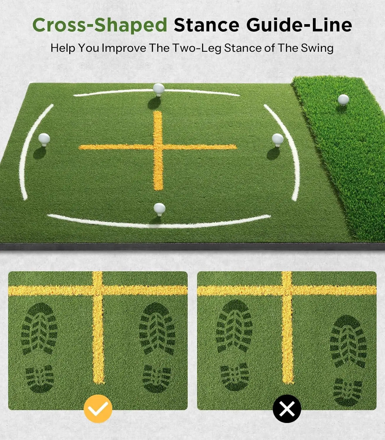 Golf practice mat 5x4ft, double-sided turf with swing guide lines