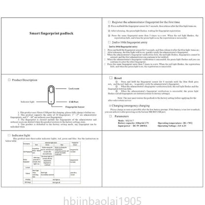 E74E Sormenjälkilukko - USB-ladattava Riippulukko Laukkuun & Matkalaukkuun