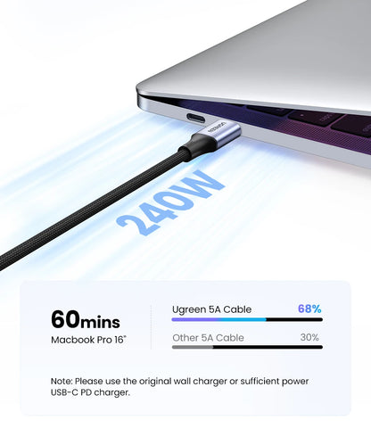 UGREEN 240W USB-C Latauskaapeli – Ultra-nopea PD 3.1 Pikalataus 5A – MacBook, iPad, Xiaomi