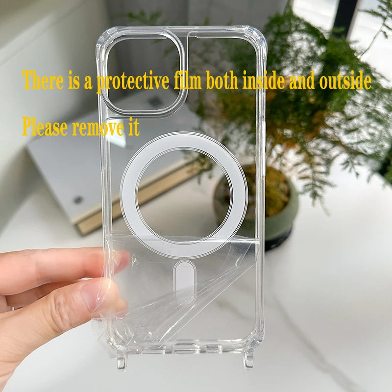 Crossbody Kaulanauha iPhone-suojakuori MagSafe - Läpinäkyvä Magneettinen Kotelo