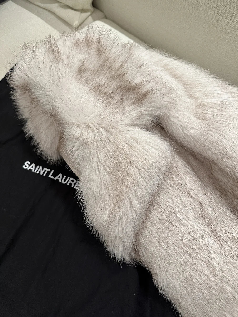 MYMX Faux fur jacket for women, large collar, short model