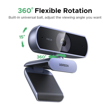 UGREEN 2K Webkamera Mikrofonilla - Full HD USB Kamera Streamaukseen
