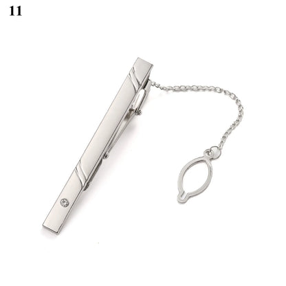 Men's silver-tone tie clip, decorated with beautiful crystal, available in different variations