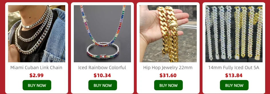 Diamond Cuban Link Chain, täynnä cz-timantteja