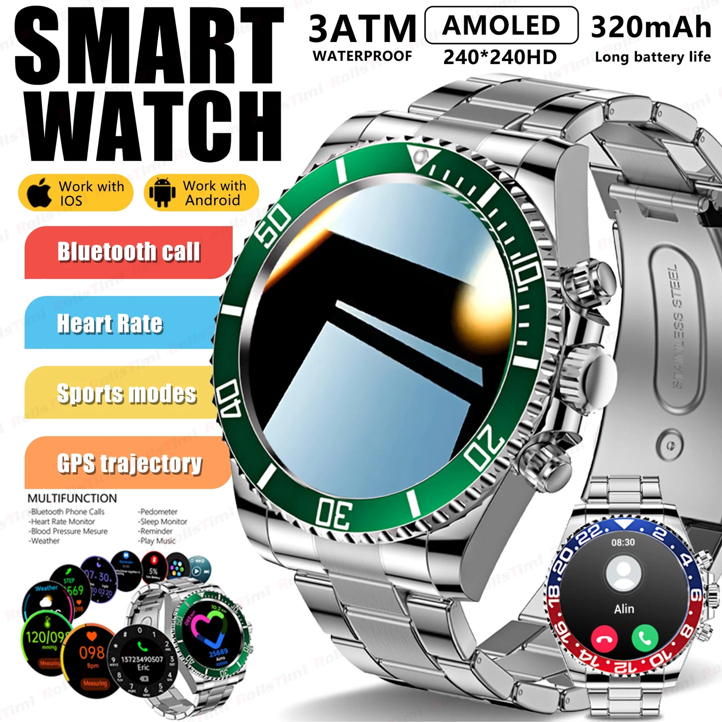Smartwatch with the latest technology, AMOLED 1.3" and GPS exercise tracking, New 2025