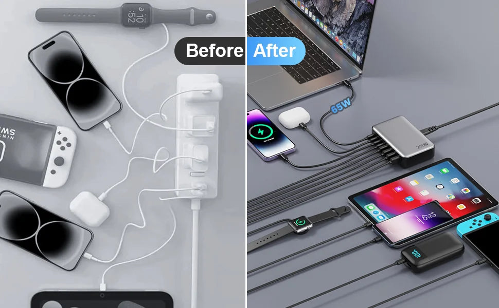 200W Pikalatausasema – 8-porttinen USB-C-keskitin 65W PD-laturilla