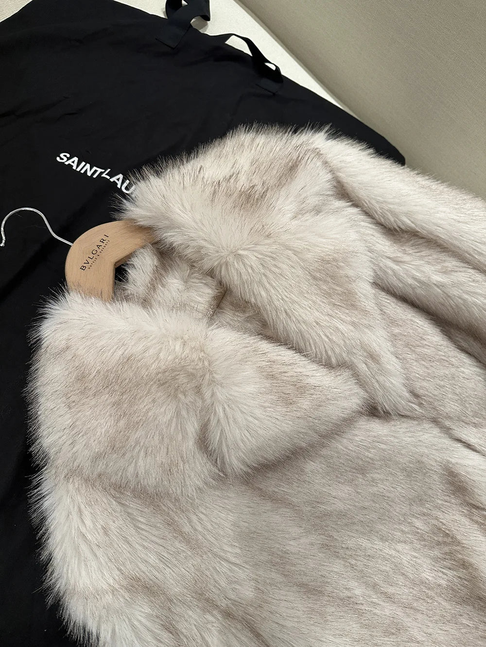 MYMX Faux fur jacket for women, large collar, short model