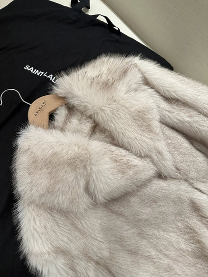 MYMX Faux fur jacket for women, large collar, short model