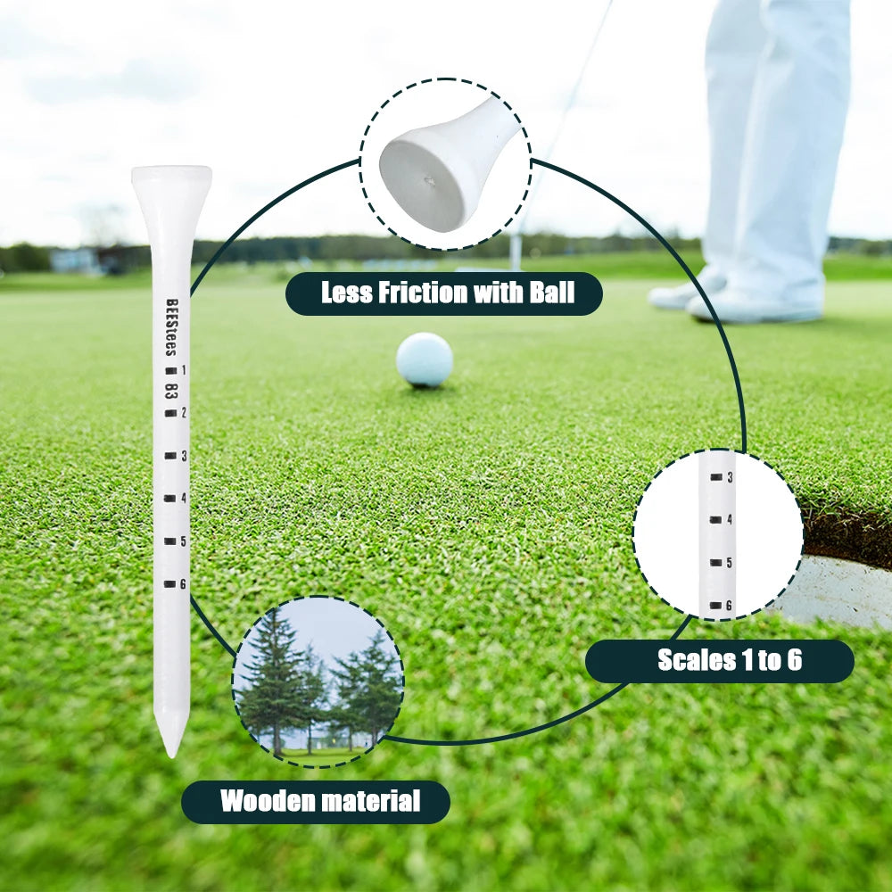 Wooden golf tees, 50 pcs, with elevation marks