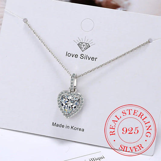 Silver heart necklace with zirconia for women