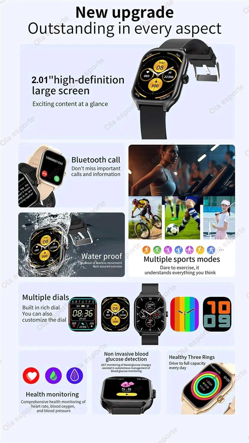 2025 Älykello 2.01" HD-näyttö – Puhelut, Viestit, Urheilutilat ja DIY-kellotaulut