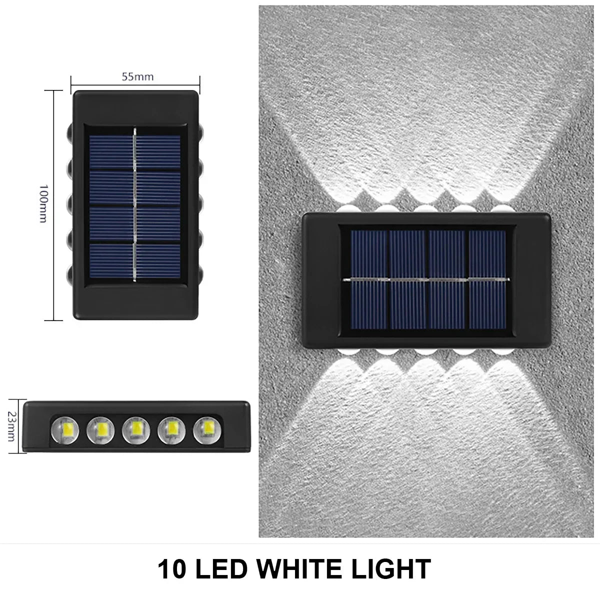 Solar-powered LED outdoor light, for the yard and garden, available in different variations