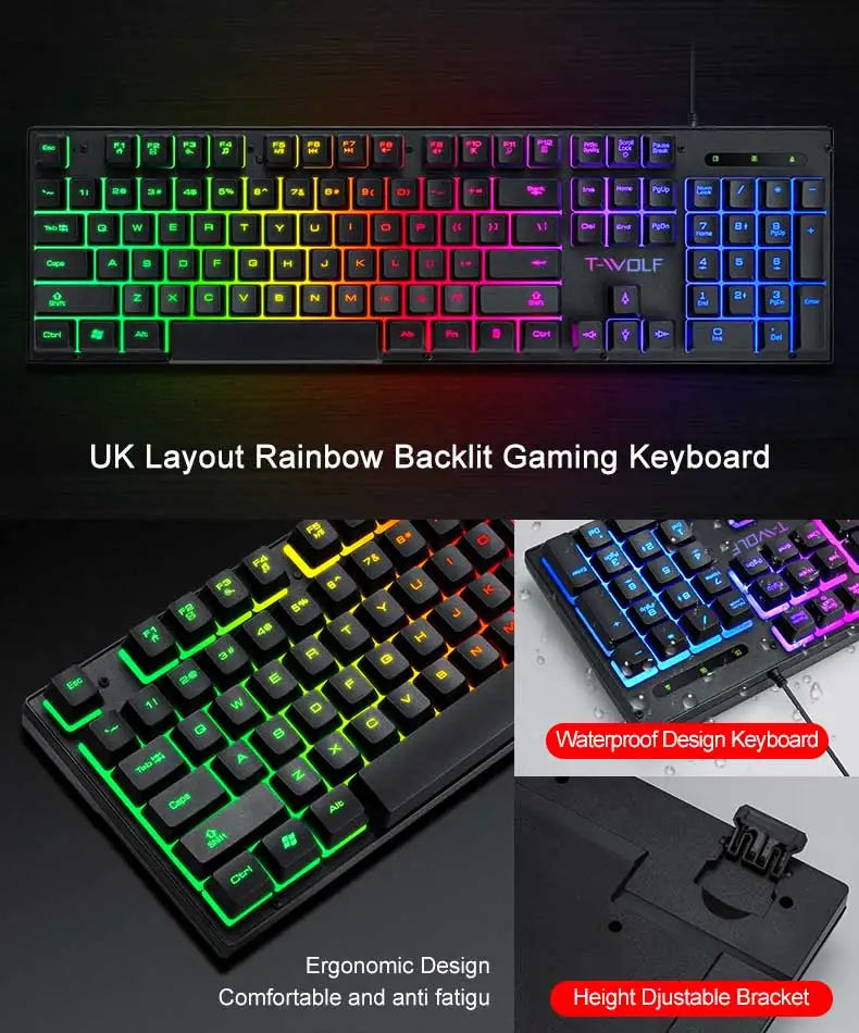 Wired RGB keyboard and mouse set for gaming and work