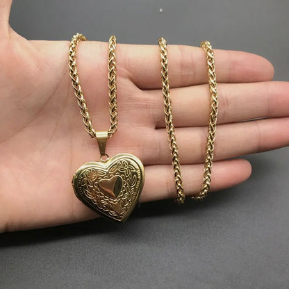 Heart locket necklace for women and men, gold or silver