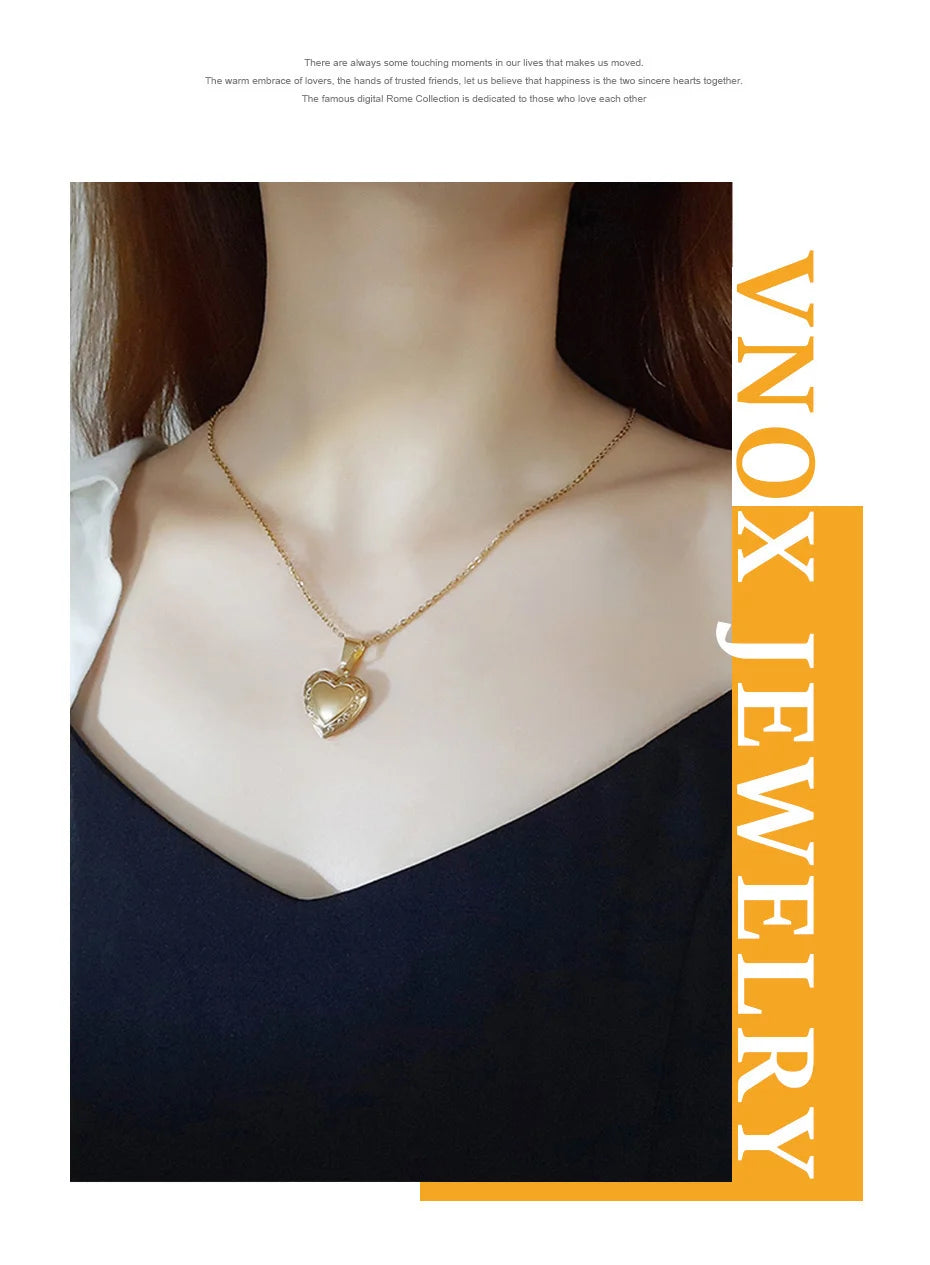 VNOX Heart Locket Necklace with Picture and Name for Women