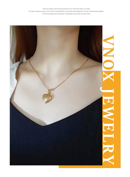 VNOX Heart Locket Necklace with Picture and Name for Women