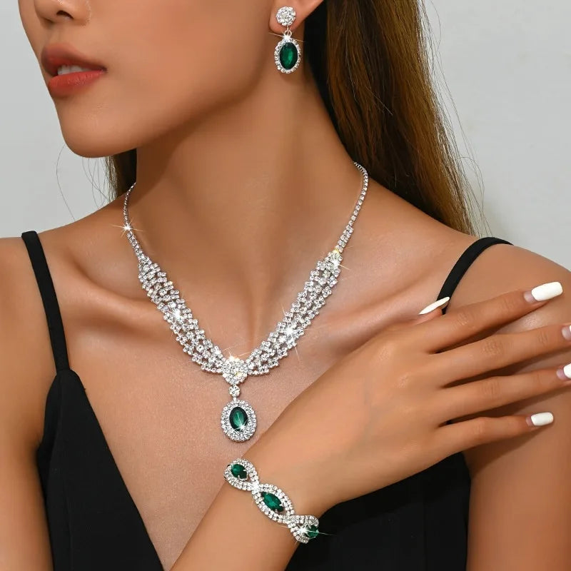 Bridal jewelry set, necklace+earrings, sparkling rhinestones