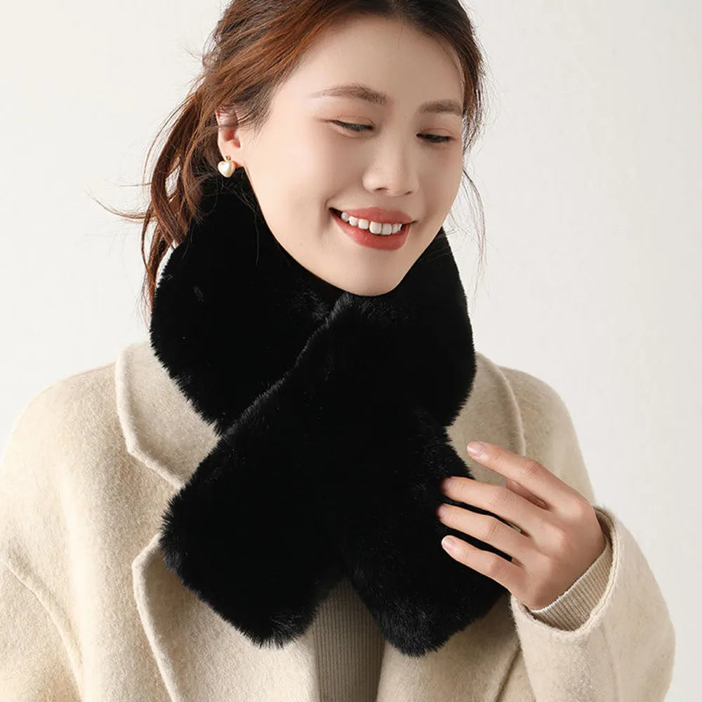 Soft women's rabbit fur scarf for winter