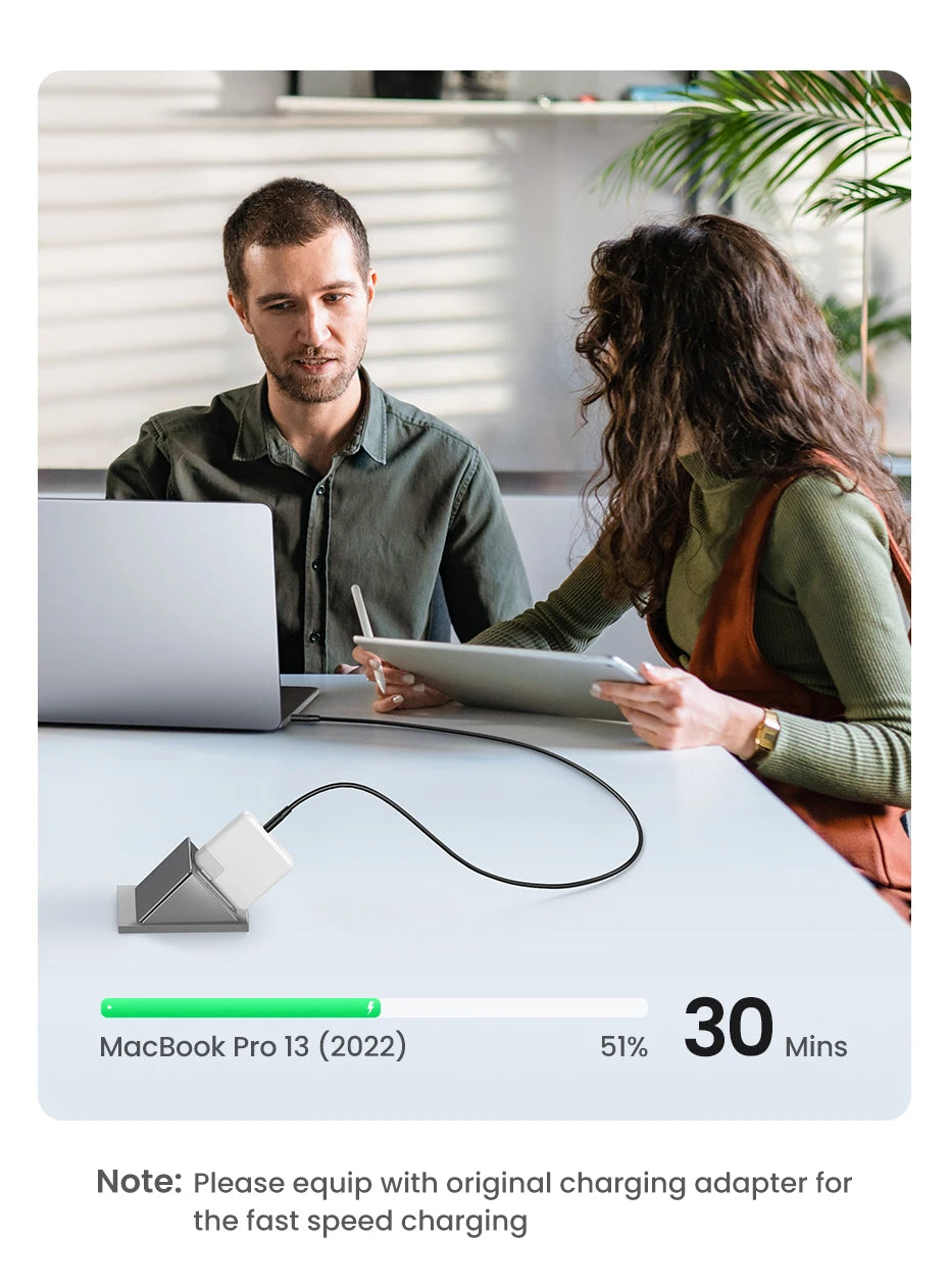 UGREEN 100W USB-C Latauskaapeli – PD 3.0 Pikalataus 5A – iPhone 15, MacBook, iPad Pro – 0.5M