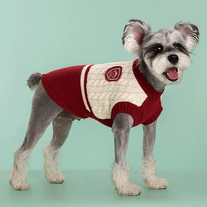 Dog winter sweater, fashionable college-style sweater